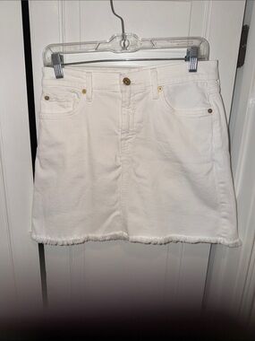 7 For All Mankind White Denim Mini Skirt with Frayed Hem